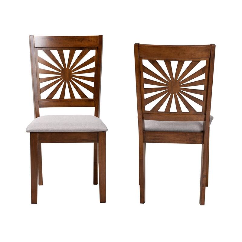 Modern Dining Chairs Set of 2 - Grey Fabric & Walnut Wood - Cross Back Design - Stylish Accent Chairs - 37.4
