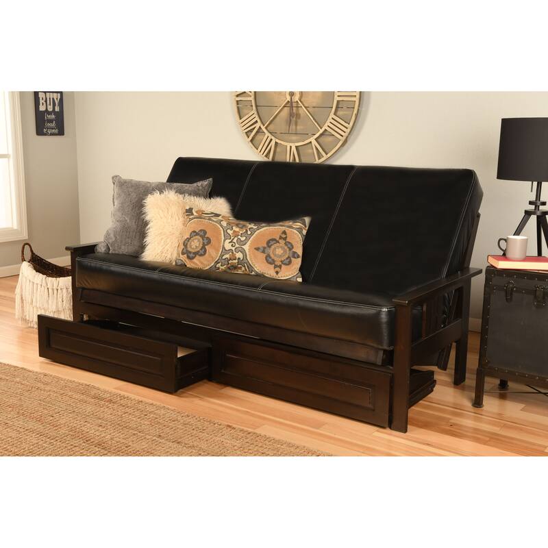 Somette Monterey Sofa in Espresso Finish with Storage and Removable Faux Leather Mattress Cover