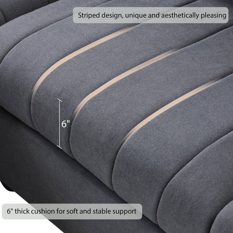 Fabric Tuxedo Arm Mid-Century Modern Sectional Sofa with 2 Pillows - 89" x 79"