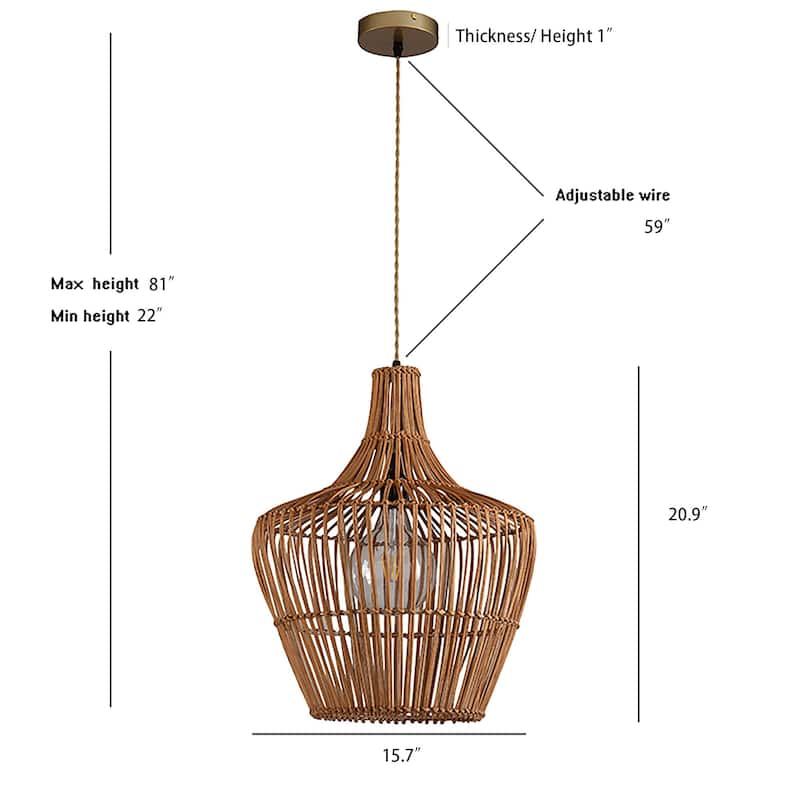 Ailsa Handmade Bohemian Rattan Pendant Lamp - 19.7" x 15.7"