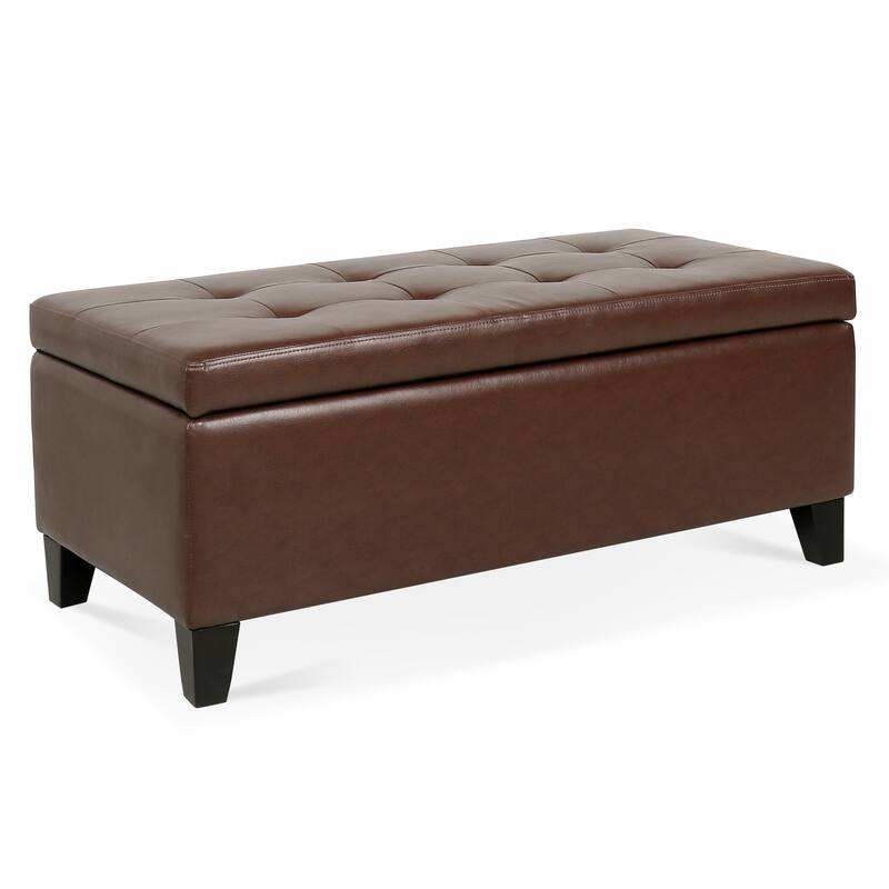 Storage Ottoman with Wooden Legs, Faux Leather Ottoman with Storage for Living Room, Bedroom & Hallway, Ottoman Foot Rest