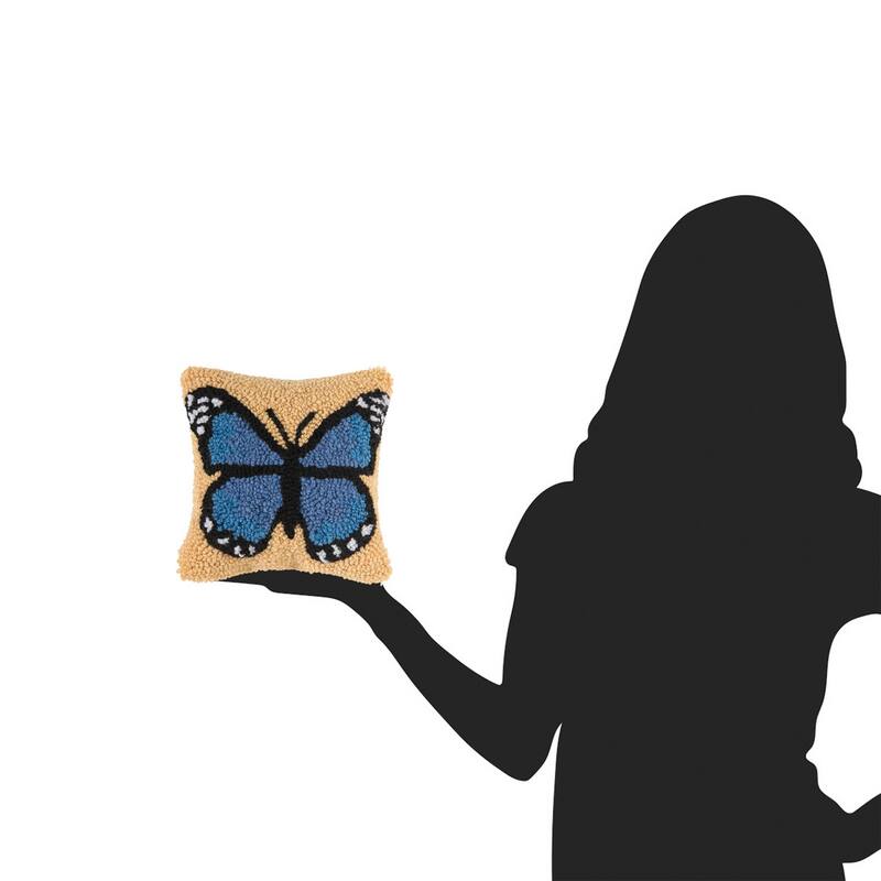 8" x 8" Blue Butterfly Hooked Pillow