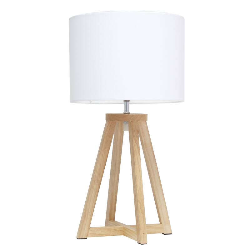 Wood Tripod Table Lamp with Drum Shade for Bedroom Decor - 9.75 x 9.75 x 19 in. (L x W x H) - Natural-White