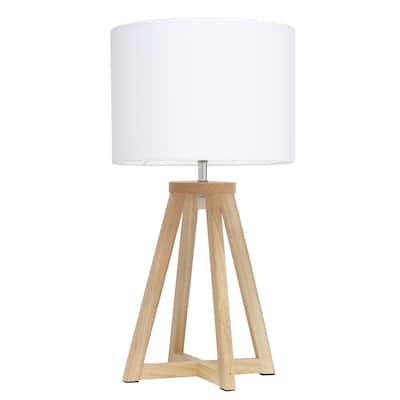 Wood Tripod Table Lamp with Drum Shade for Bedroom Decor - 9.75 x 9.75 x 19 in. (L x W x H)