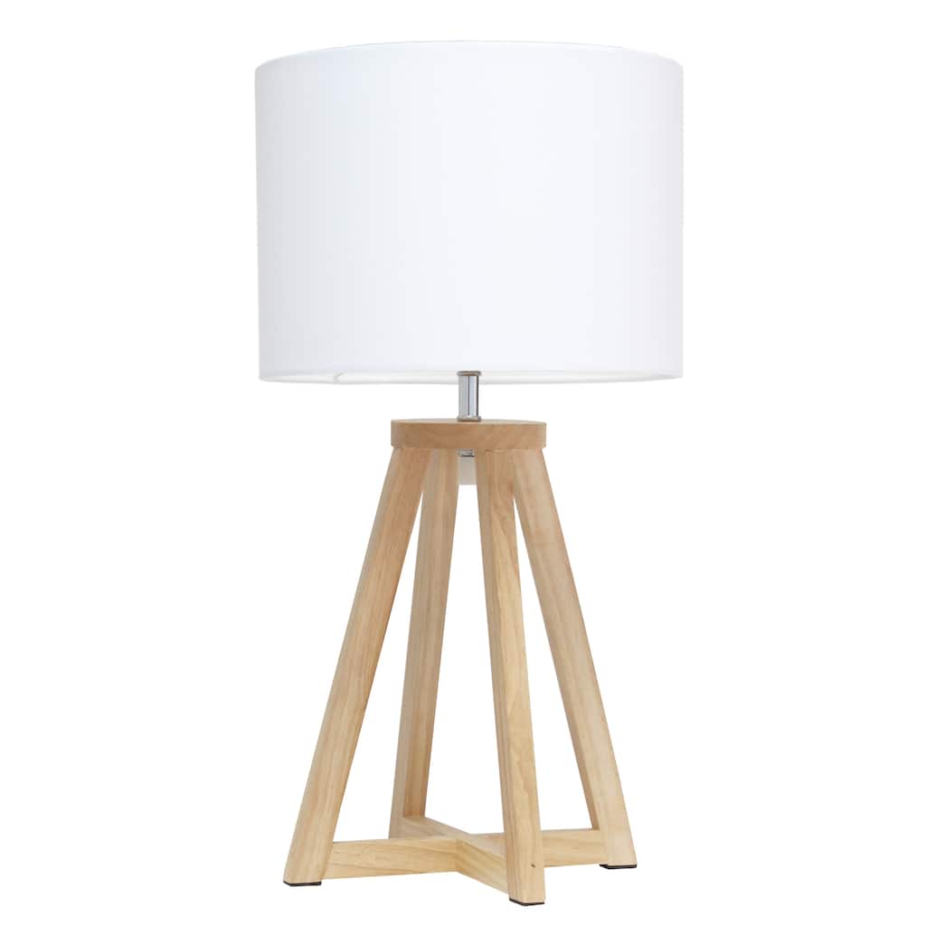 Wood Tripod Table Lamp with Drum Shade for Bedroom Decor - 9.75 x 9.75 x 19 in. (L x W x H)