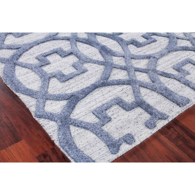 EXQUISITE RUGS Windsor Hand-loomed Wool/Bamboo Silk Dark Blue/Grey Area Rug.