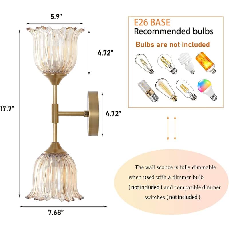 2-lights vanity light gold bedroom light glass, metal wall light