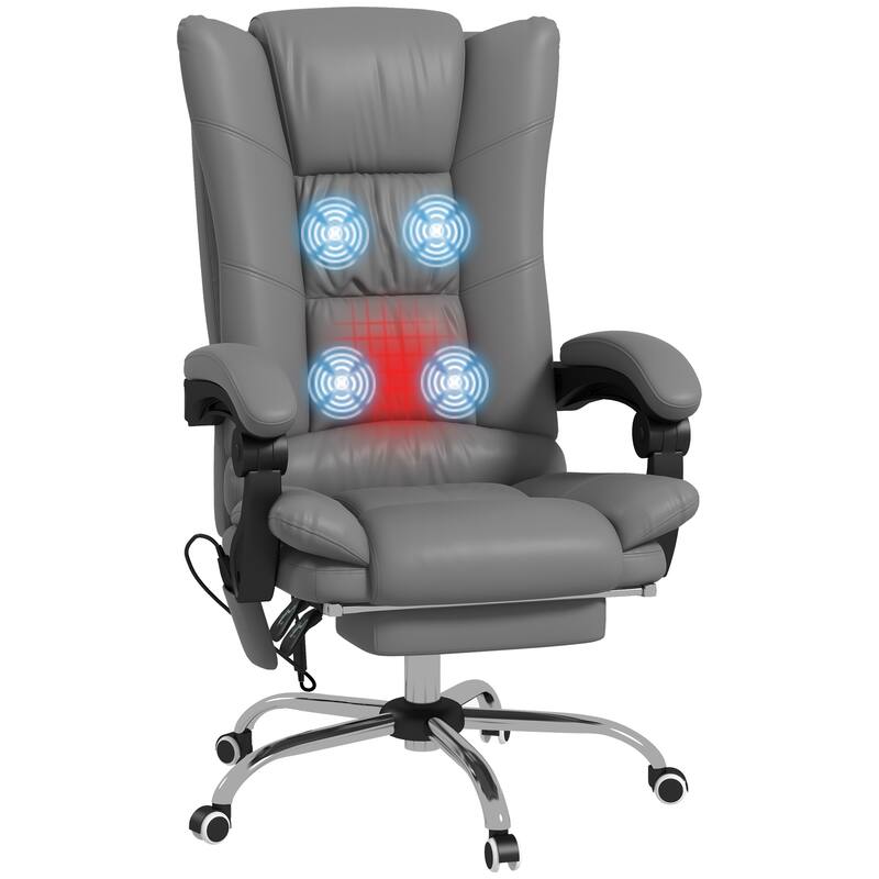 High-Back Executive Chair with Vibration Massage, Lumbar Heating, Swivel Wheels, and PU Leather Upholstery - Grey