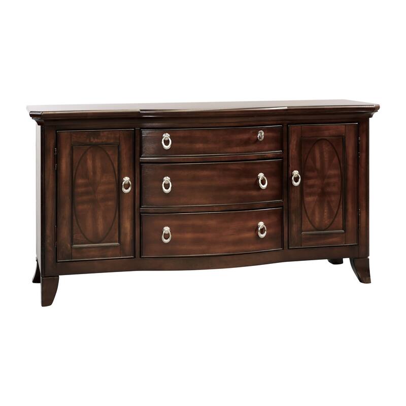 Koot 56 Inch 3 Drawer Buffet Console, Storage Cabinets, Adjustable Shelves - Brown