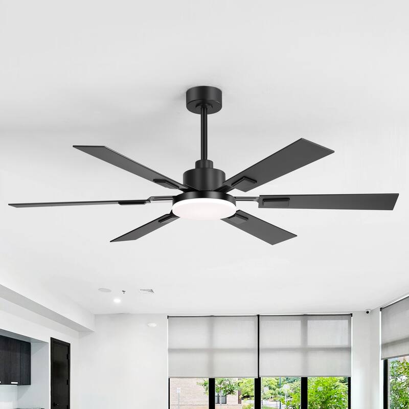 48"/52"/60" Modern Black LED Ceiling Fan with Light Remote (5/6 Reversible Blades) - Black-60in