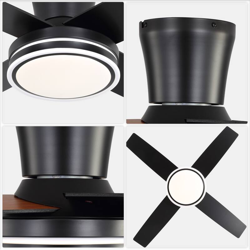 Cusp Barn 44" Low Profile Flush Mount Ceiling Fans with Lights and Remote, Modern 6 Speeds Quiet Reversible DC Motor Ceiling Fan