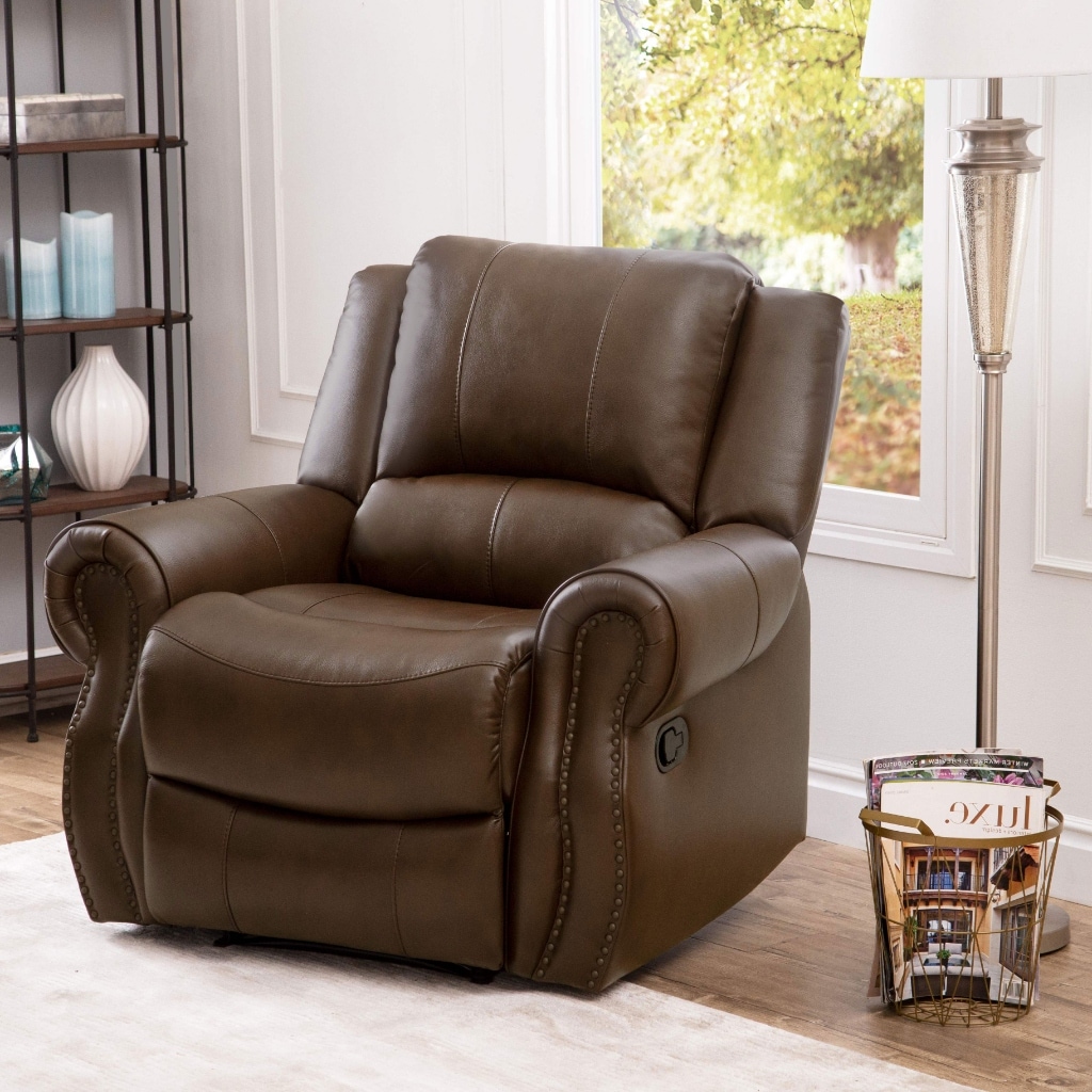 Abbyson Calabasas Mesa Brown Leather Reclining Armchair Bed Bath
