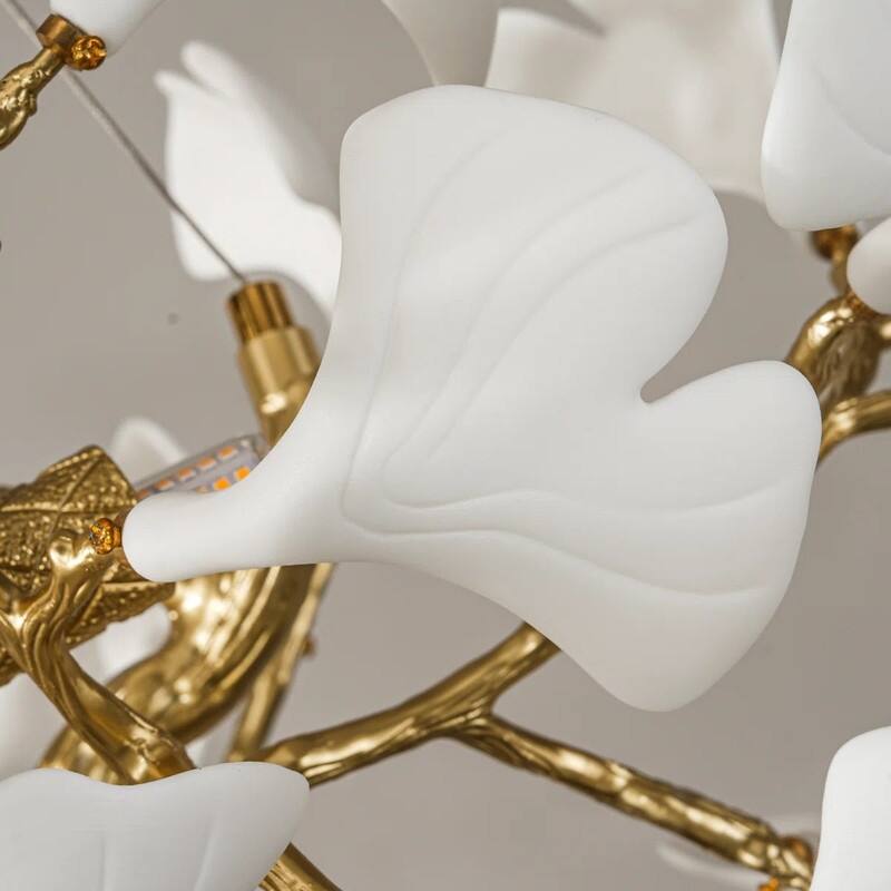 KAYLA Modern Gold Tree Branch Ginkgo Leaf Chandelier - 55" Rectangle Ceramic & Aluminum Design