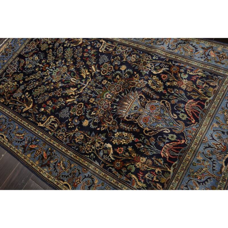 Kaszan Traditional Pictorial 200 KPSI 4'6''x7'1'' Hand Knotted Wool Navy Rug - 4' 6'' x 7' 1''