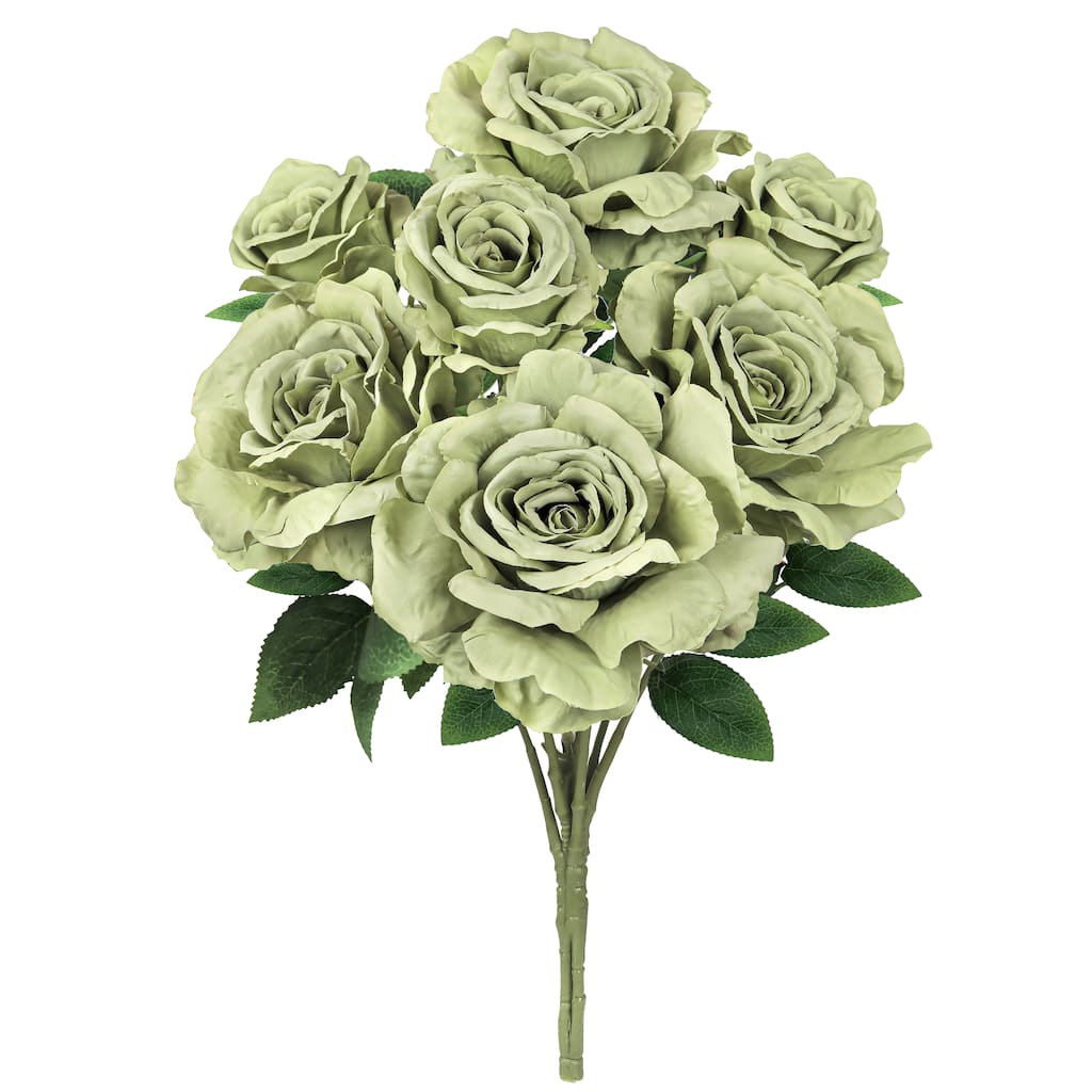 Set of 2 Sage Green Artificial Grand Rose Flower Stem Bush Bouquet 22in - 22" L x 12" W x 12" DP