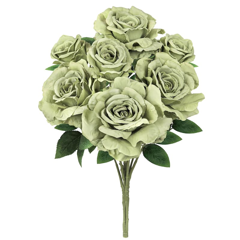 Set of 2 Sage Green Artificial Grand Rose Flower Stem Bush Bouquet 22in - 22" L x 12" W x 12" DP
