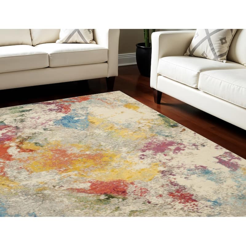 Power Loomed Abstract Modern Durable Area Rug - 168' X '120' X '0.5 - 168' X '120' X '0.5 - Lavender/Ivory - Rectangle