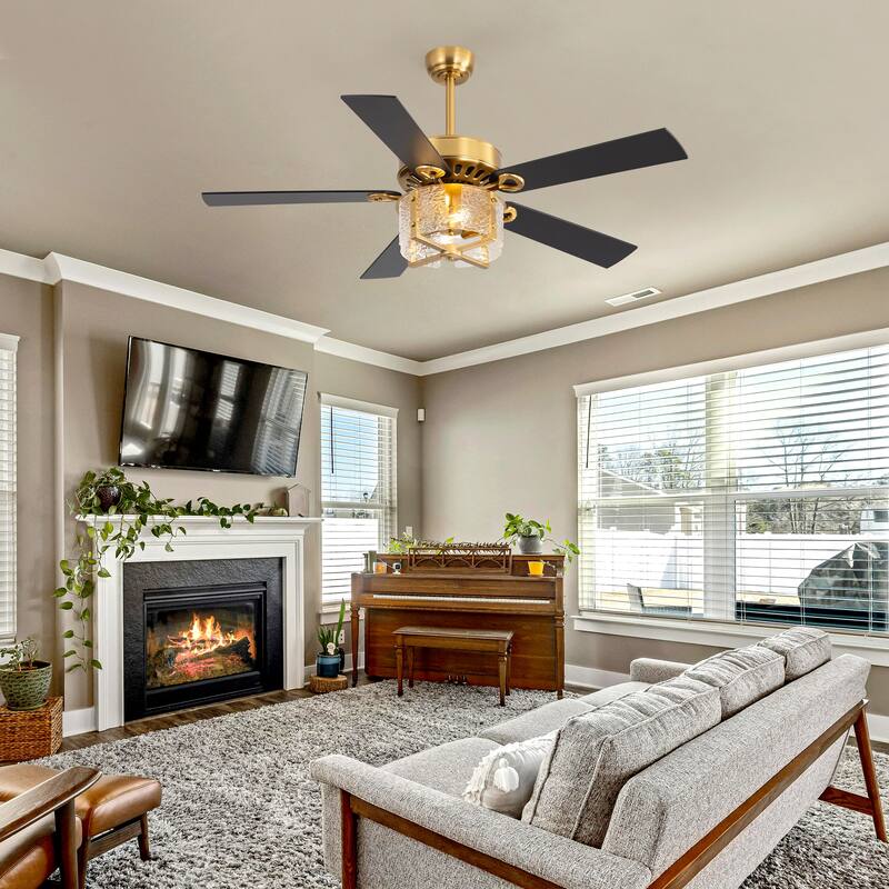 52" Reversible 5-Blade Caged Ceiling Fan with Light and Remote