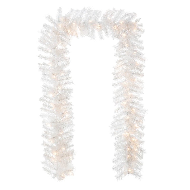 Glitzhome 9ft Pre-Lit White Pine Christmas Garland with Warm White Lights and Timer - 1 PC