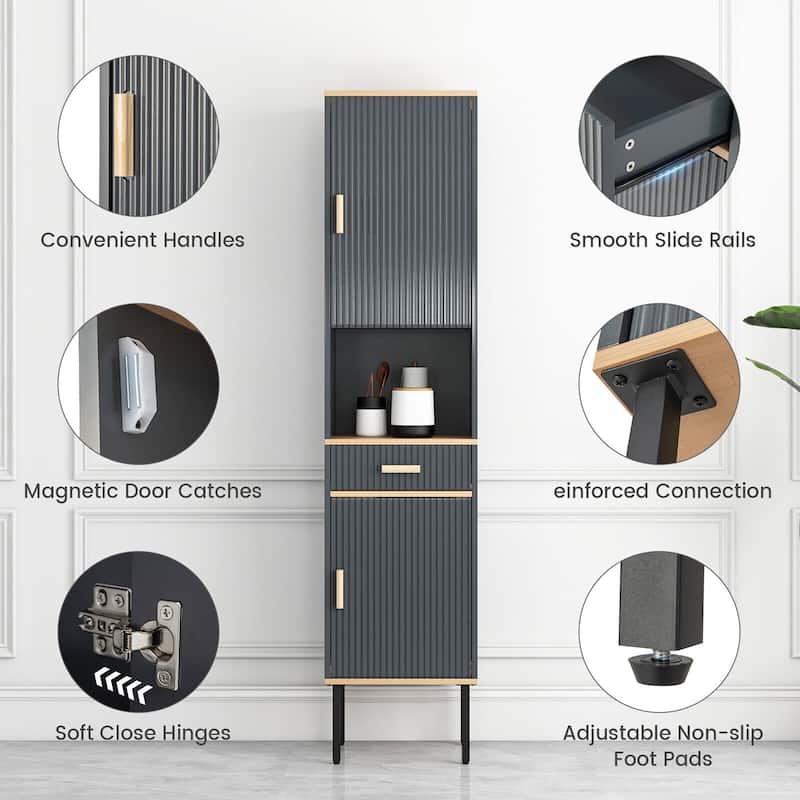 Gymax Tall Bathroom Storage Cabinet Freestanding Narrow Linen Tower w/