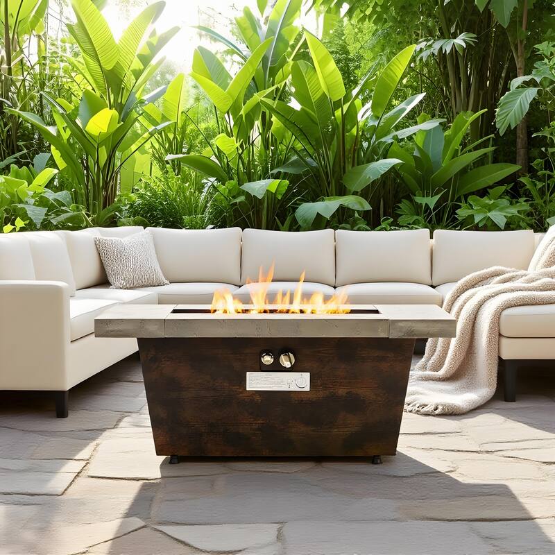Rossetta Modern 42" Concrete Textured Gas Fire Pit, Outdoor Patio Table