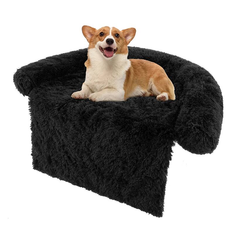 Costway Plush Calming Dog Couch Bed with Anti-Slip Bottom Plush Mat - Small
