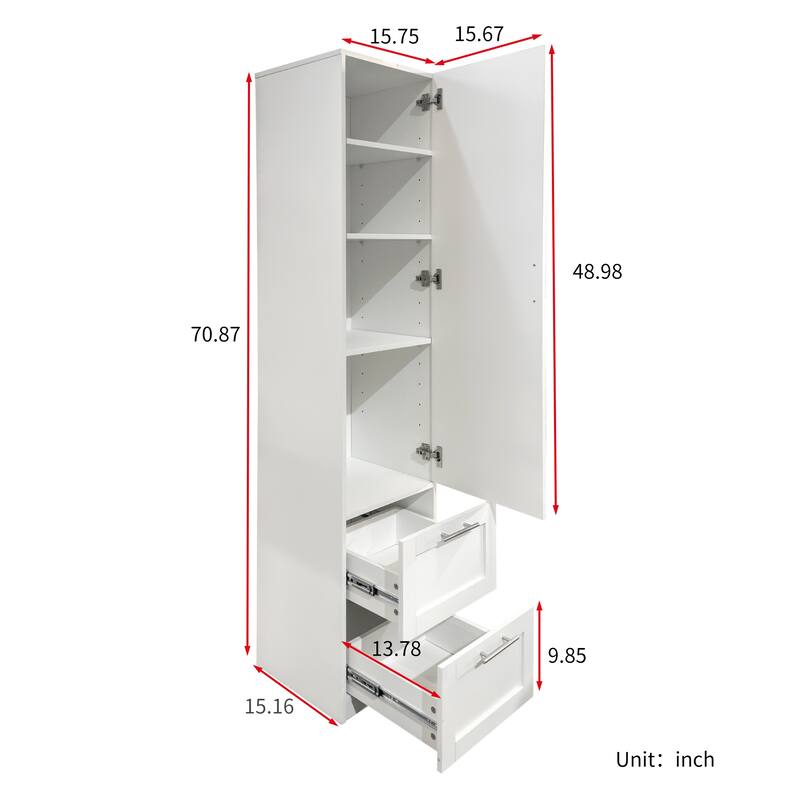 Standard Kitchen Pantry, Tall Cabinet, Freestanding Cabinet With One Door And Two Drawers For Kitchen, Dining Room, White