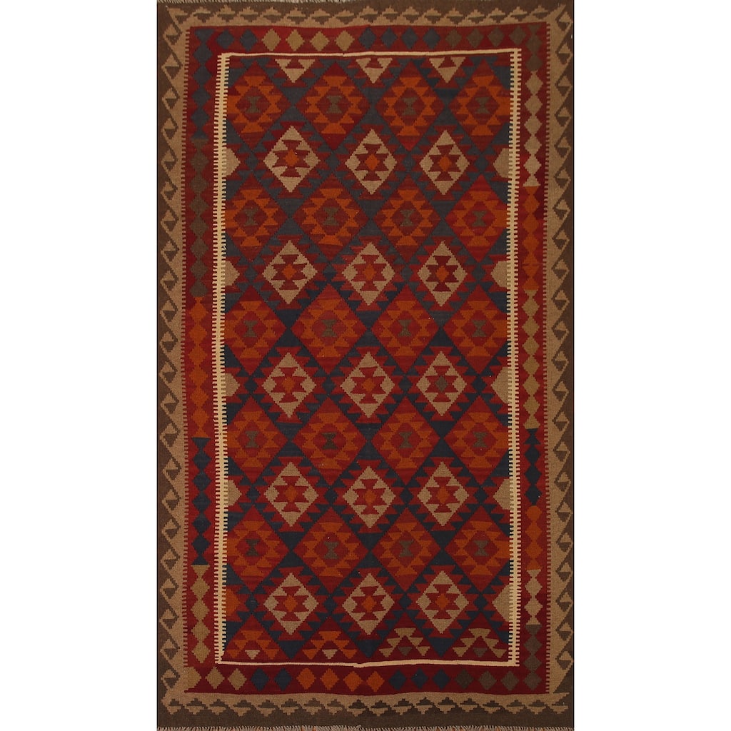 Geometric Modern Kilim Rug Reversible Hand-woven Wool Carpet - 6'4"x 9'8"