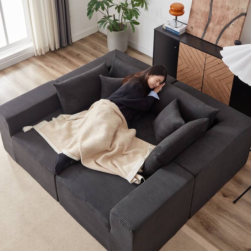 Corduroy Upholstered 104-Inch L Shaped Sectional Sofa