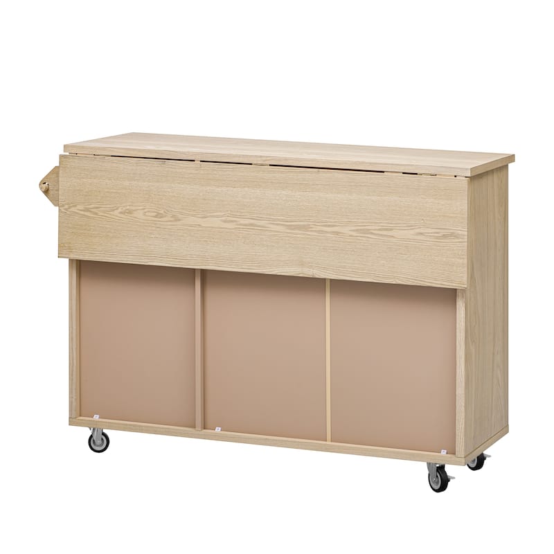 51.2" Wood Rolling Kitchen Island w/ Drop Leaf, Internal Storage Rack
