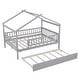 preview thumbnail 5 of 50, Full Size Wooden House Bed Platform Bed With Twin Size Trundle,Solid Construction For Bedroom