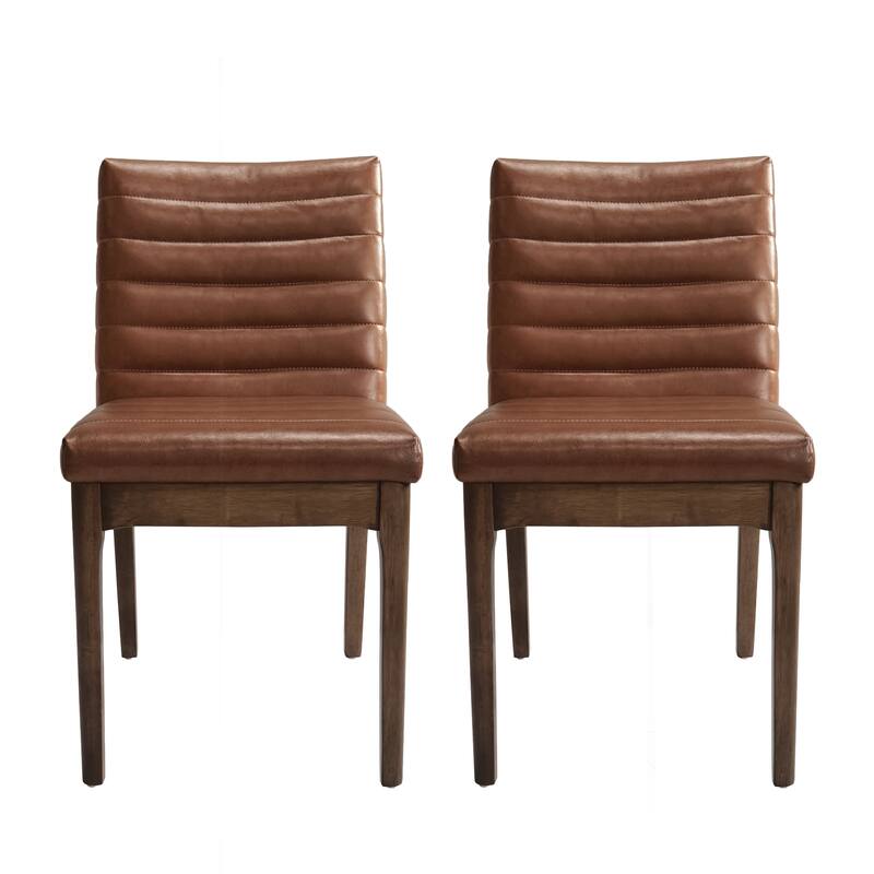 Modern Seam-Stitched Upholstered Dining Chair with Splayed Legs, for Dining Rooms, 2-Piece Set, Cognac Brown