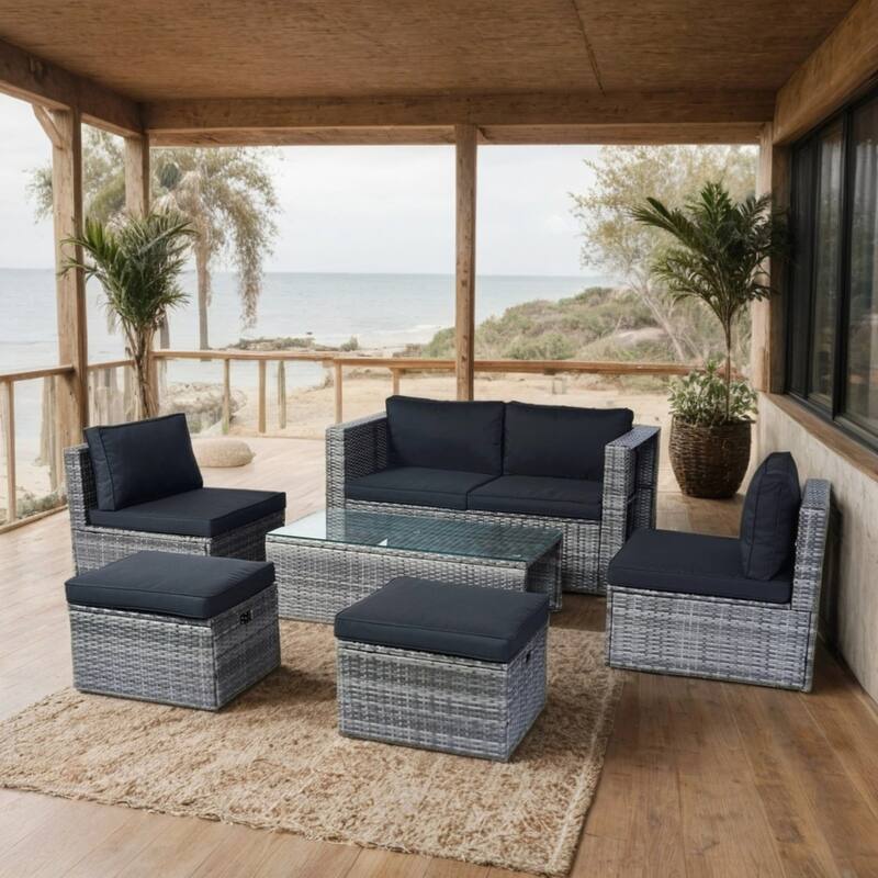 6 Piece Patio Wicker Sectional Set