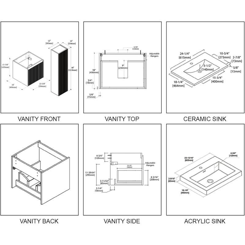 Blossom Positano 24" Floating Vanity with Sink & Side Cabinet