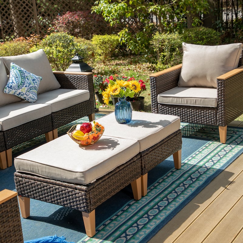 9-Piece Outdoor Wicker Sectional Sofa Patio Furniture Luxury Conversation Set, Beige Cushion