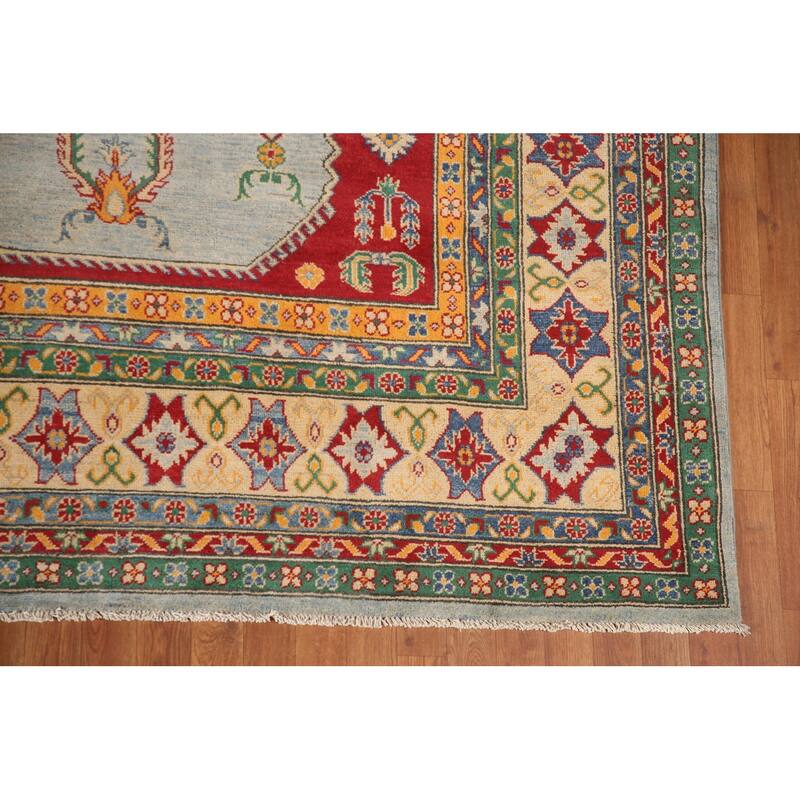 Geometric Blue Kazak Oriental Area Rug Handmade Wool Carpet - 9'11" x 12'8"