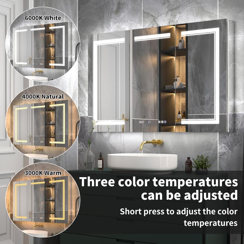 Modland Recessed Smart Mirror Cabinet 24-48x32" with Lights, Anti-Fog, Outlet & Magnifier - Adjustable Shelves