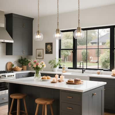 Iain Modern Contemporary 1-Light Black Gold Pendant Light Globe Glass Kitchen Island Lights