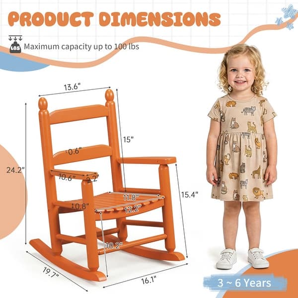 dimension image slide 2 of 5, 16 In. Kids Classic Solid Poplar Wood Rocking Chair, Egg-Shaped Seat For Ages 2–5 - 9' x 12'