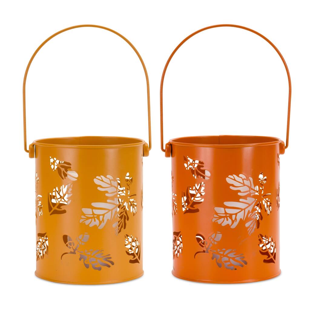 Leaf Cut-Out Lantern (Set of 2) - 6.5 x 6.5 x 8