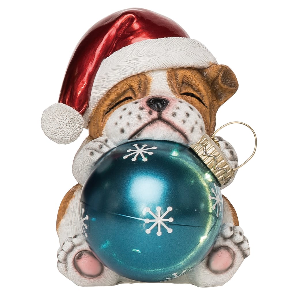 Transpac Resin 7.5 in. Multicolored Christmas Light Up Sleepy Puppy Holding Ornament Decor