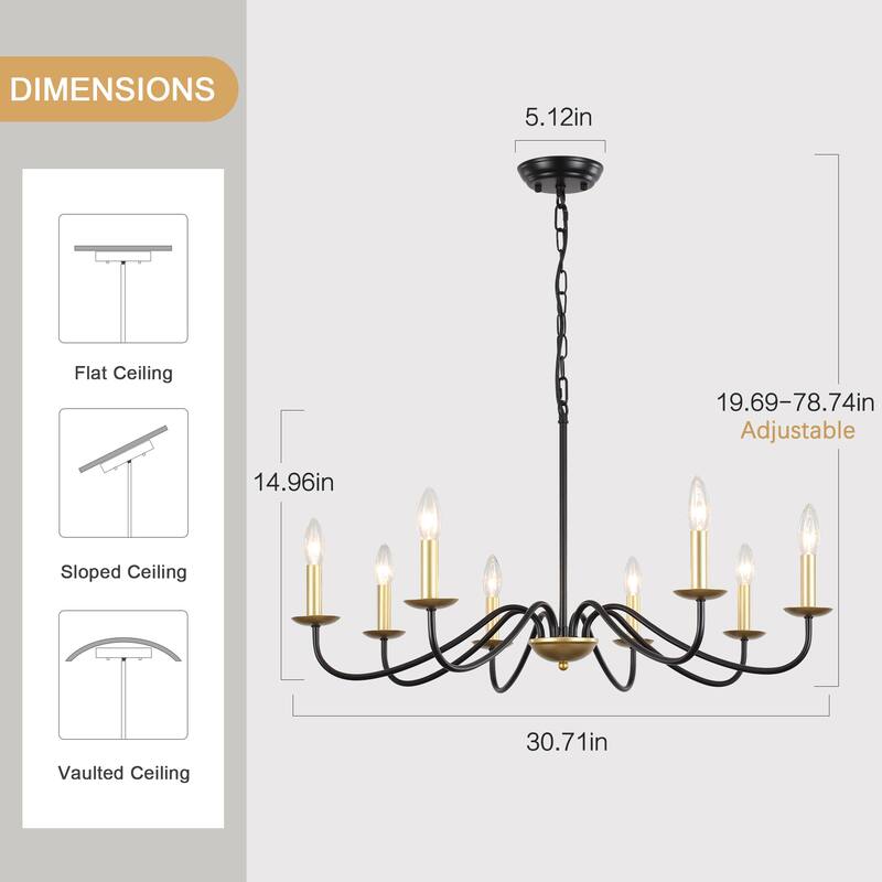 8-Light Farmhouse Candle Chandelier for Bedroom, Kitchen, Living Room and Foyer
