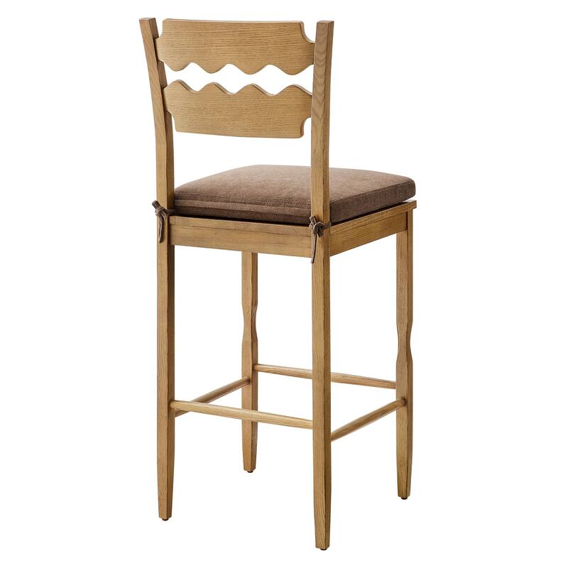 Jax Oak Wood Bar Stool With Wavy Razor Back and Cushion