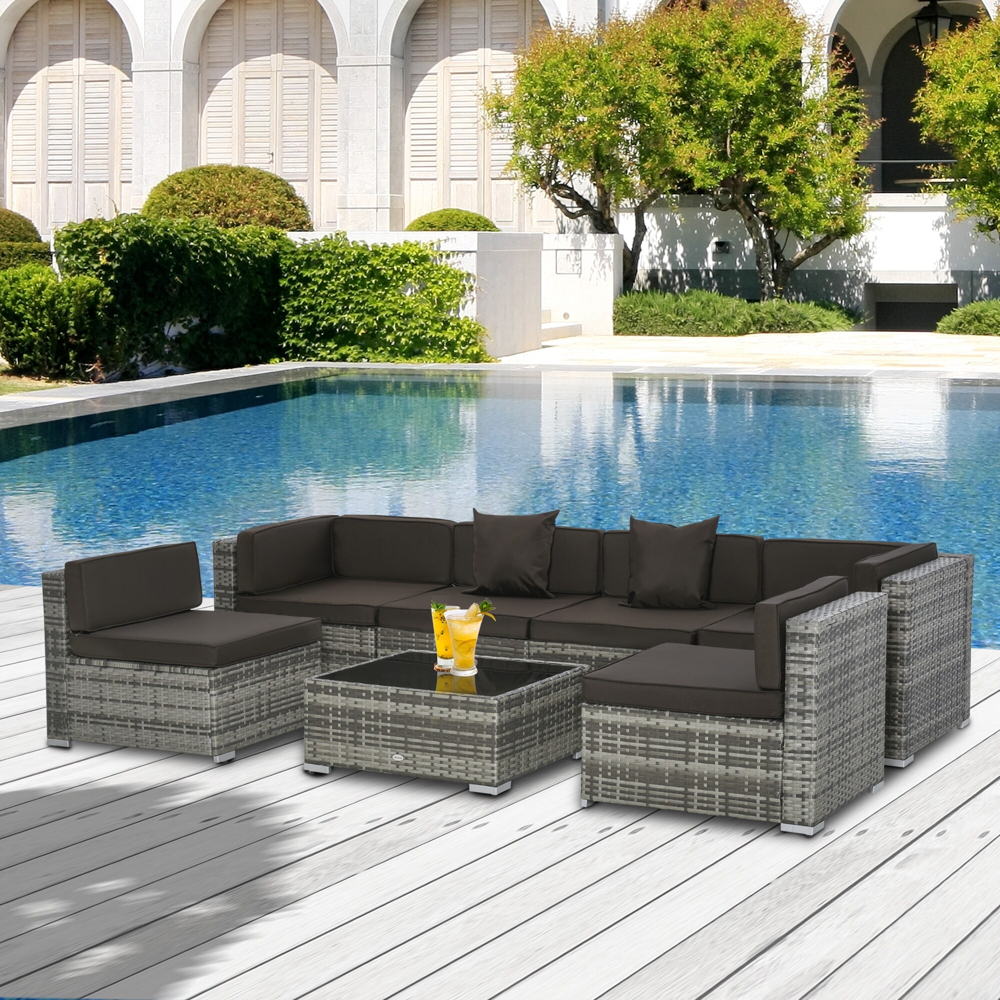 Outsunny 7 Piece Outdoor Wicker Patio Furniture Set On Sale