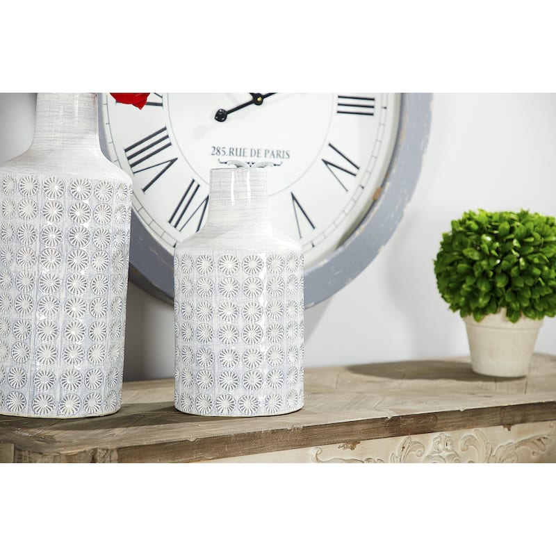 Porcelain Ceramic Floral Decorative Vase - White or Gray - CosmoLiving by Cosmopolitan
