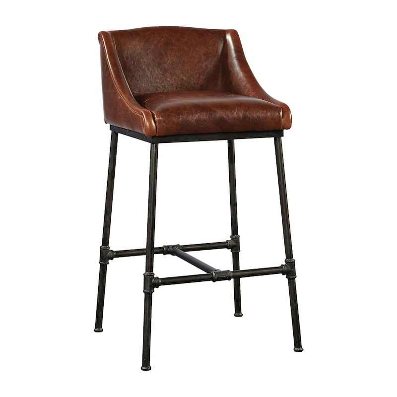 Bleecker Iron Pipe & Leather Industrial Bar Stool - Bar Height