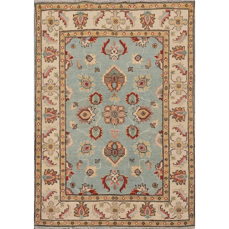 Light Blue Kazak Accent Rug Handmade Oriental Wool Carpet - 3'4"x 4'10"