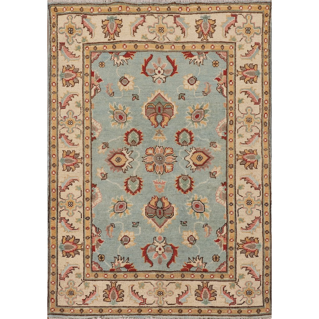 Light Blue Kazak Accent Rug Handmade Oriental Wool Carpet - 3'4"x 4'10"