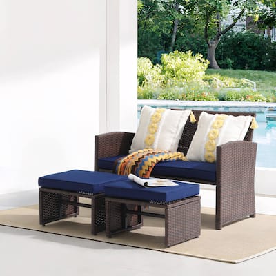 3-piece Outdoor Rattan Sofa Set with Cushions