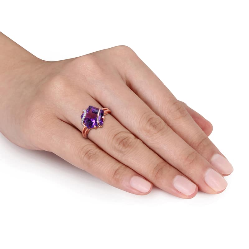 Miadora Fancy-cut Amethyst & Diamond Accent Swirl Cocktail Ring in Rose Plated Sterling Silver